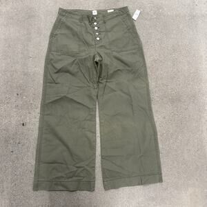Gap Pants High Rise Wide Leg Size 14 Military Green NWT